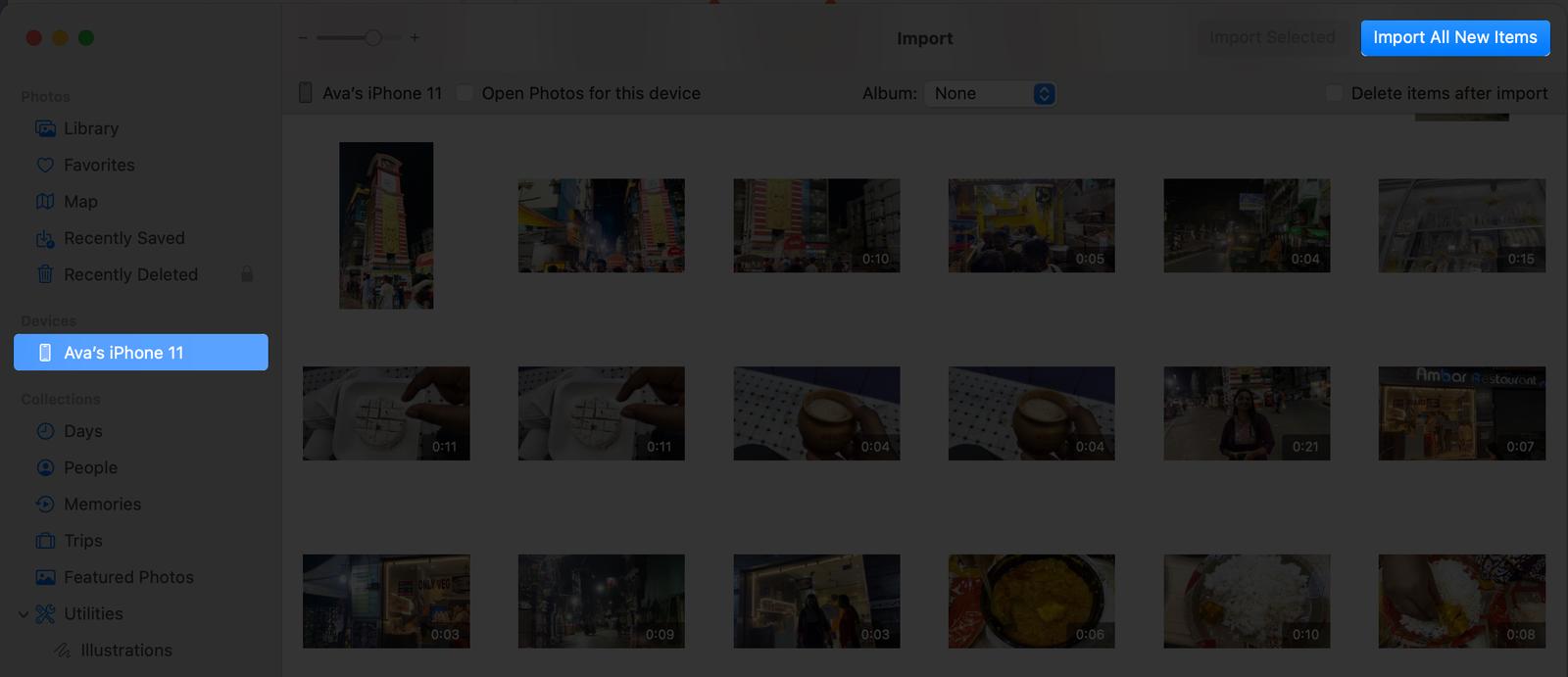 Import selected media using photos app on Mac