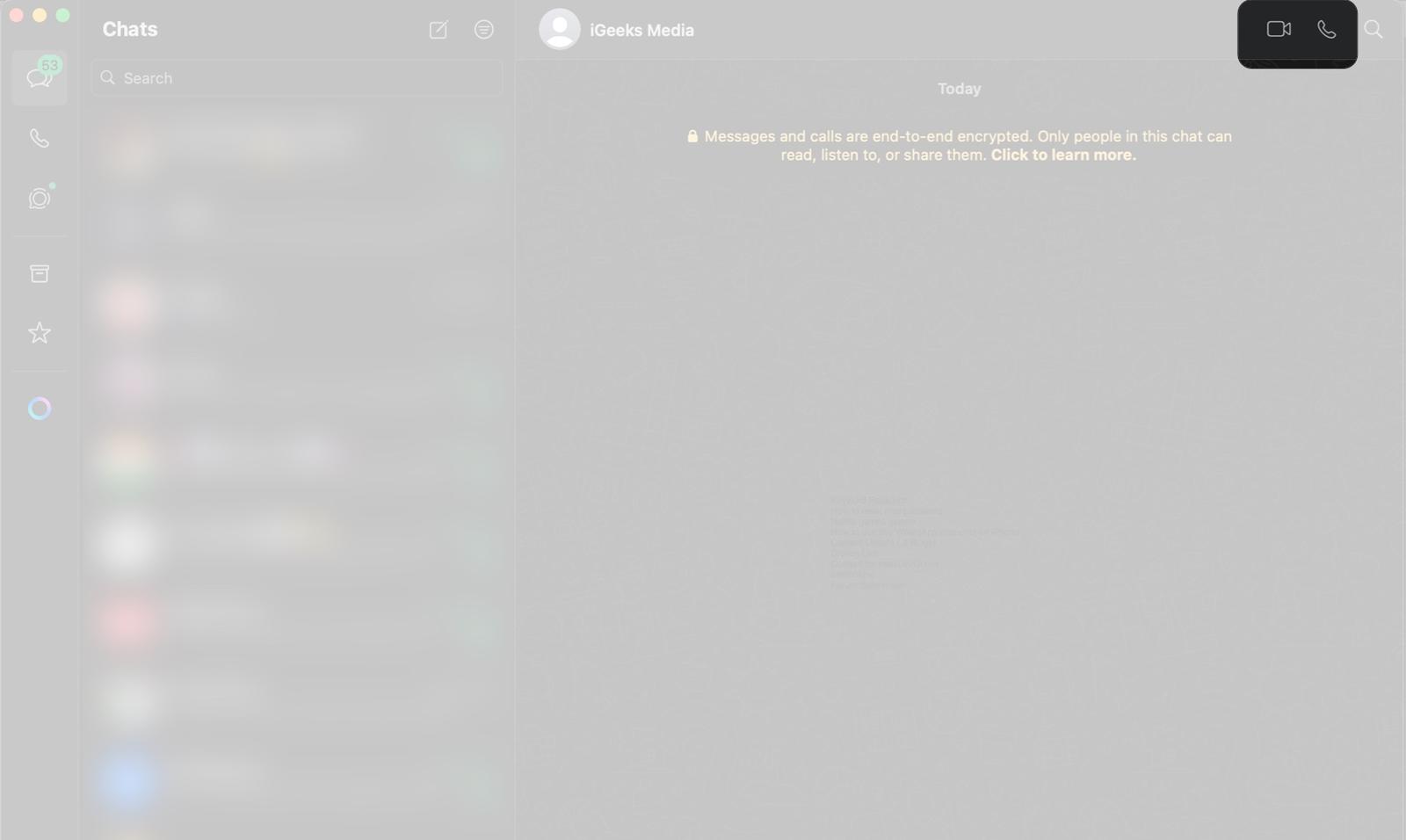 Making an audio/video call with a contact on WhatsApp on a Mac.