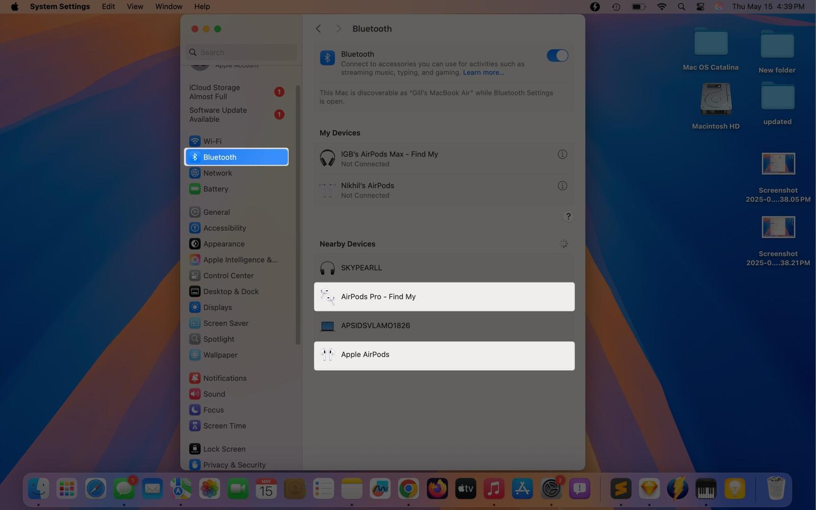 Pairing a pair of AirPods to a Mac.
