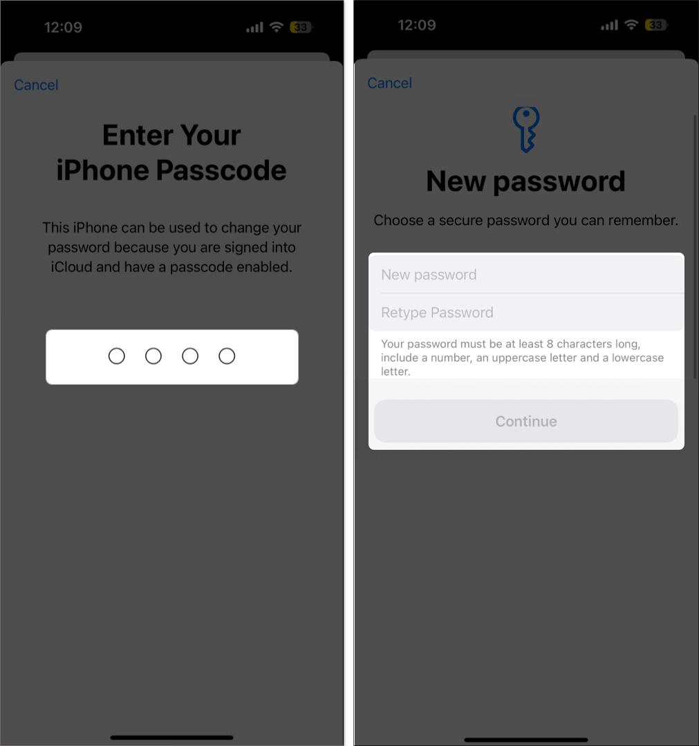 Reset Apple ID password using iPhone settings