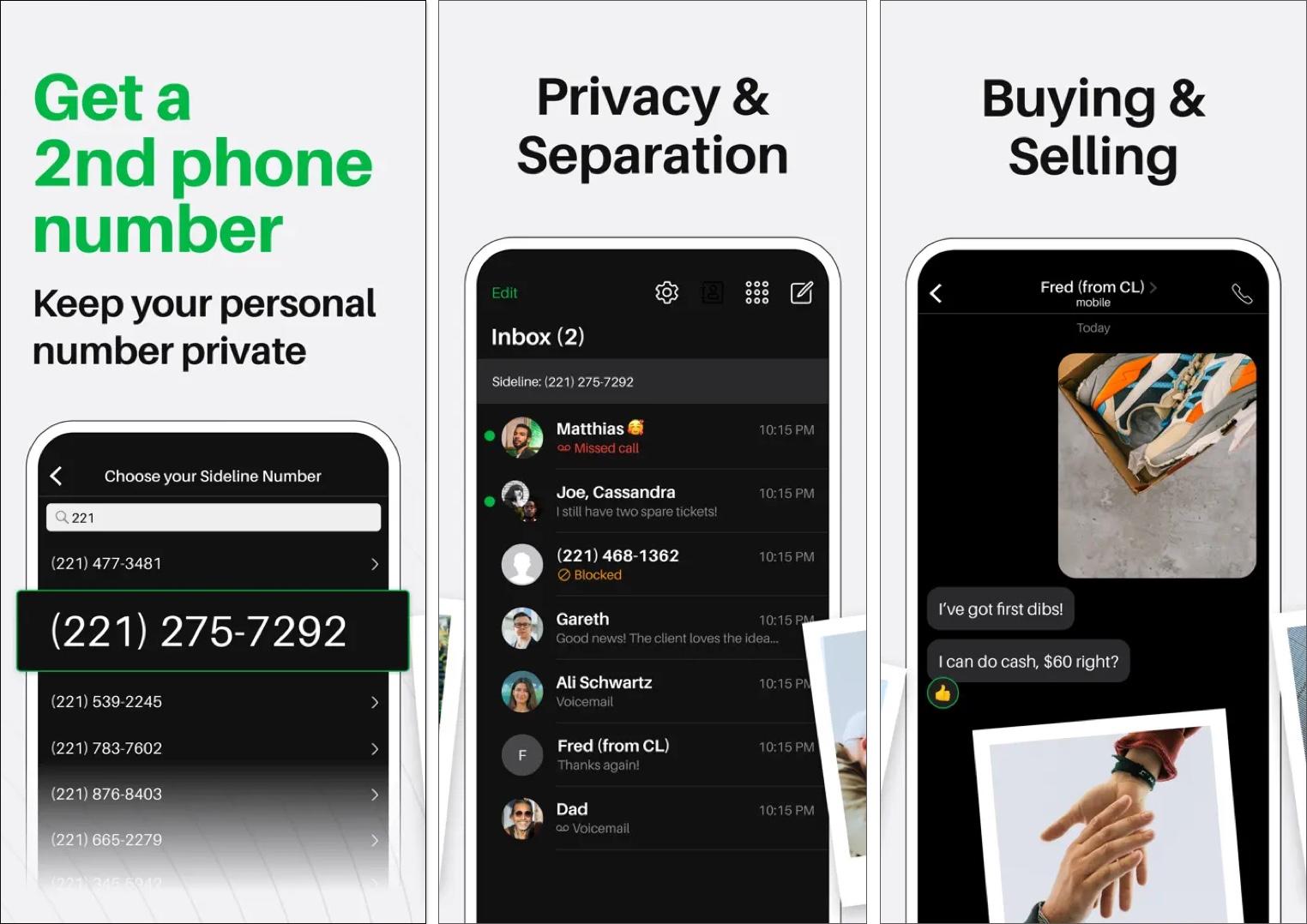 Sideline second phone number app
