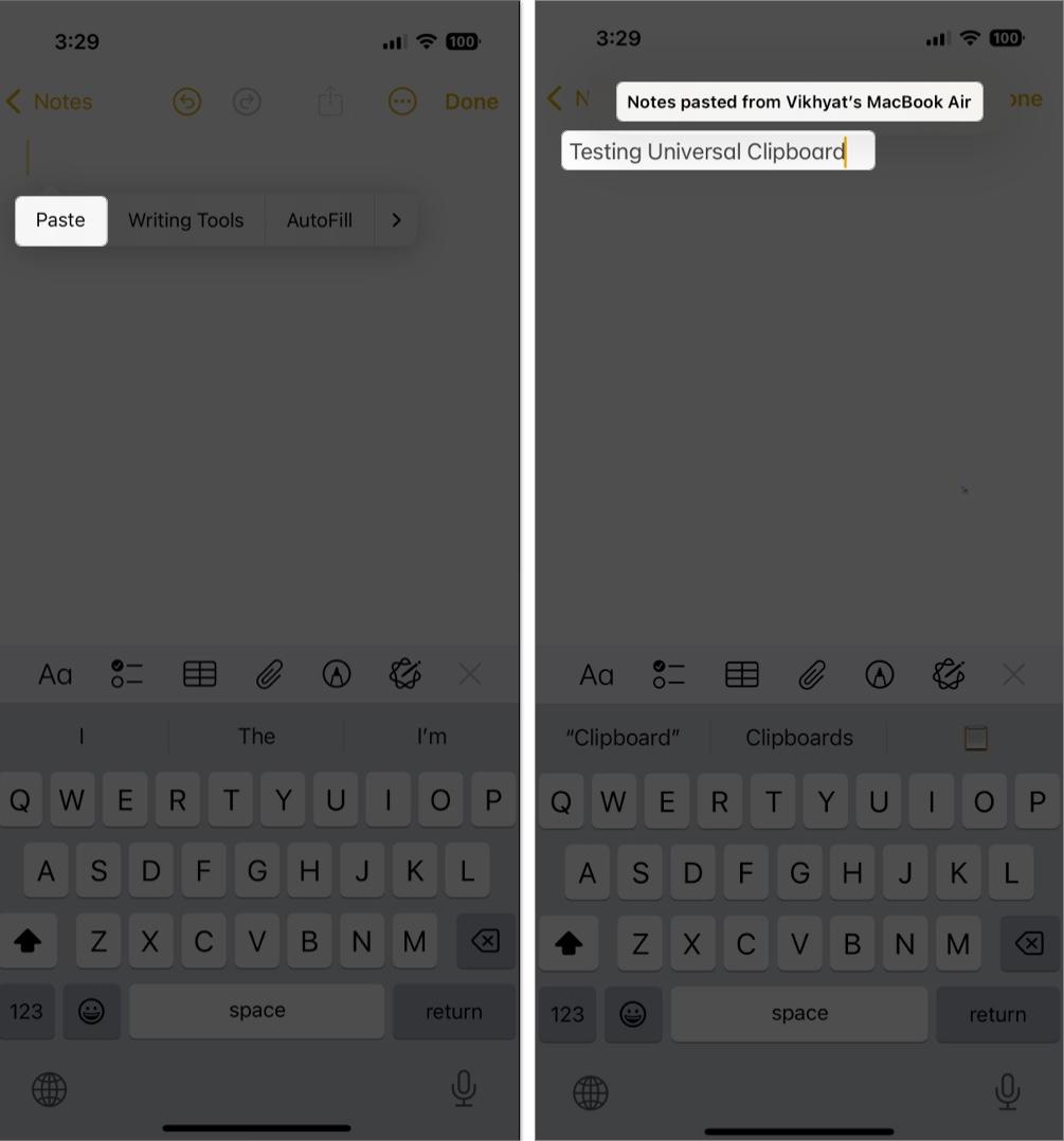 Tap and Hold text field to paste using clipboard in iphone