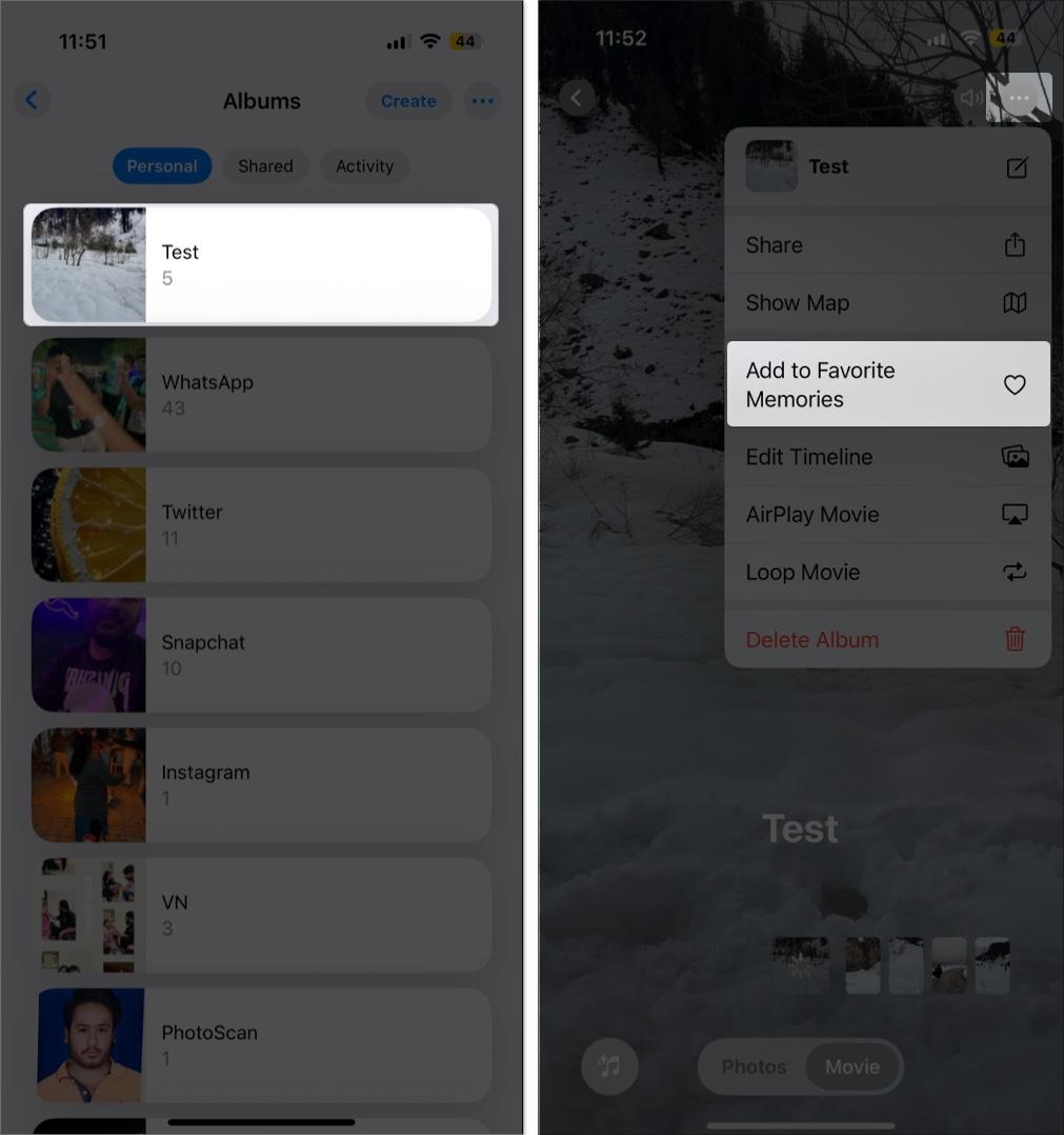 Tap on three dot and select add to favorite memories on iPhone Phots App