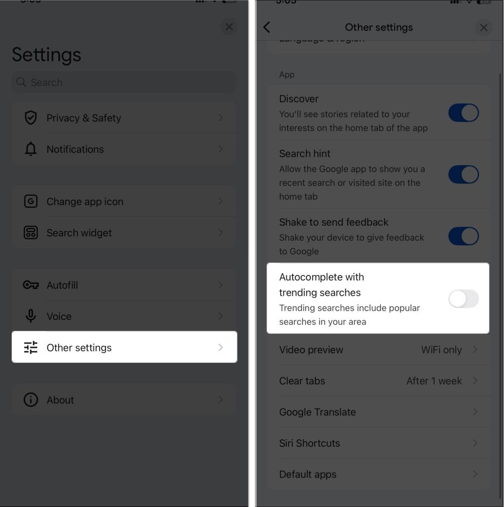 Toggle off Autocomplete with Trending Searches