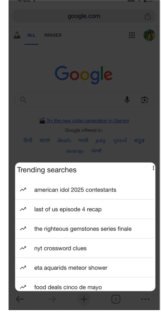 Trending searches on Google