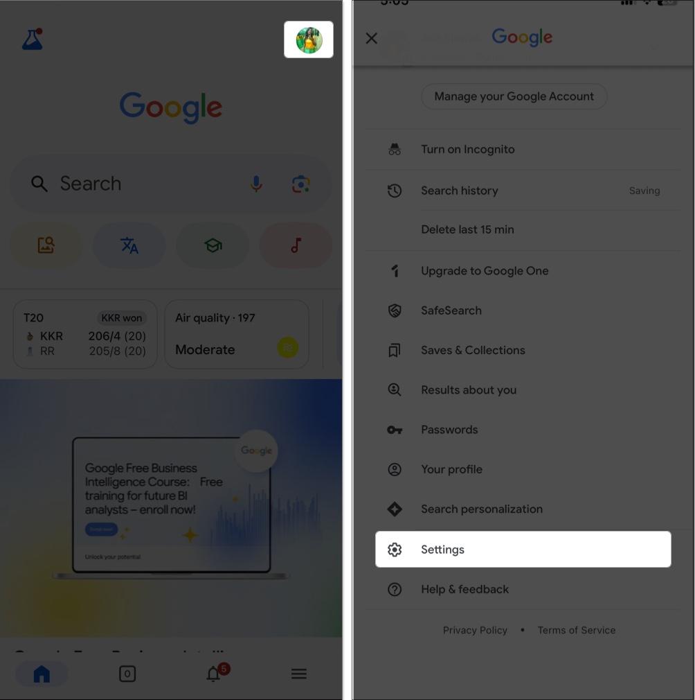 Turn OFF Google trending searches in iPhone on Google App
