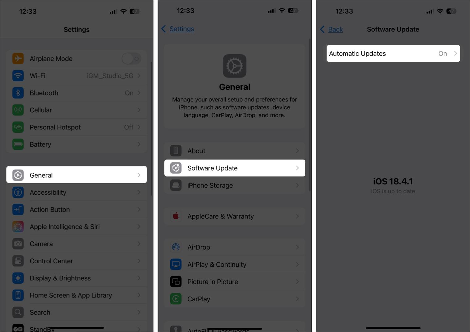 Turn on automatic software update on iPhone