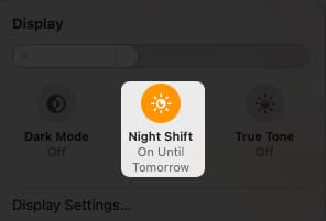 Turn on night mode from control center on Mac
