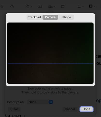 Use your Mac camera to scan signature