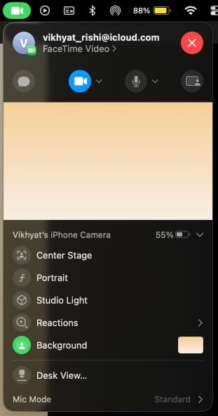Click the green FaceTime icon in the top menu bar