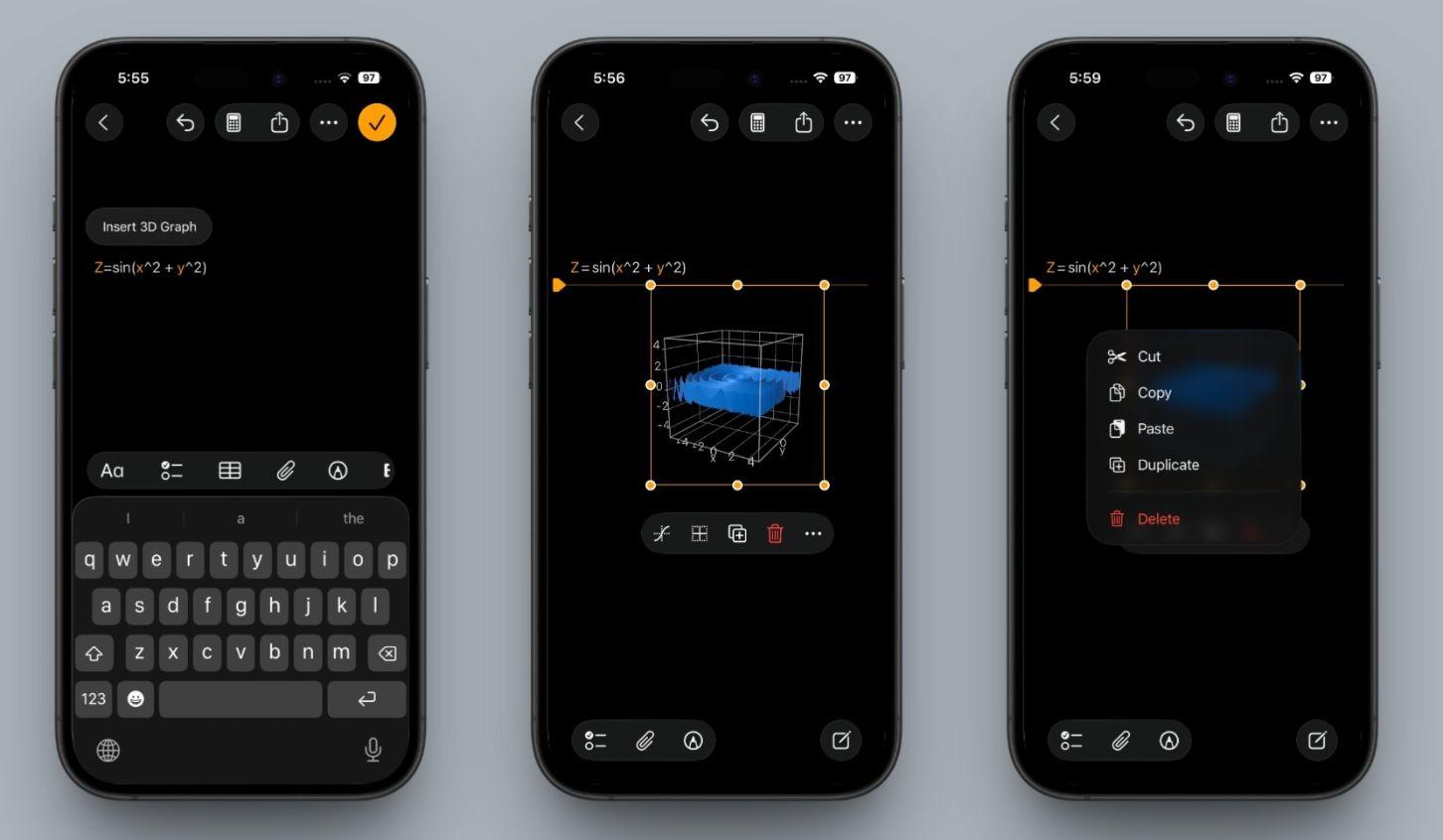 Create 3D Graphs Using Math Notes in iOS 26.