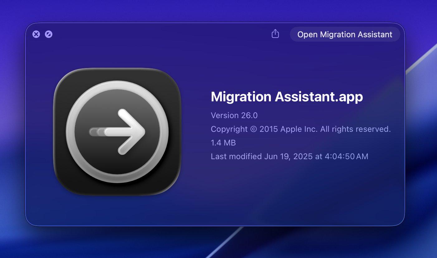 New Migration Assistant icon on macOS Tahoe 26.