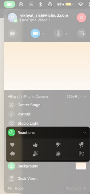 Select the dropdown next to Reactions and choose a gesture to trigger it