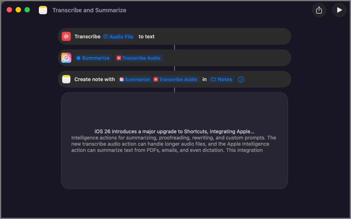 Summarize audio file using Apple Intelligence in Shortcuts