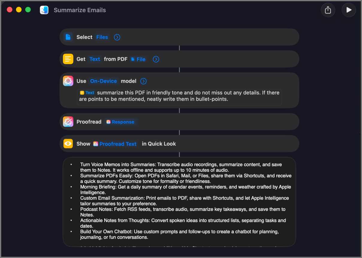Summarize emails in your preferred style using Shortcuts App