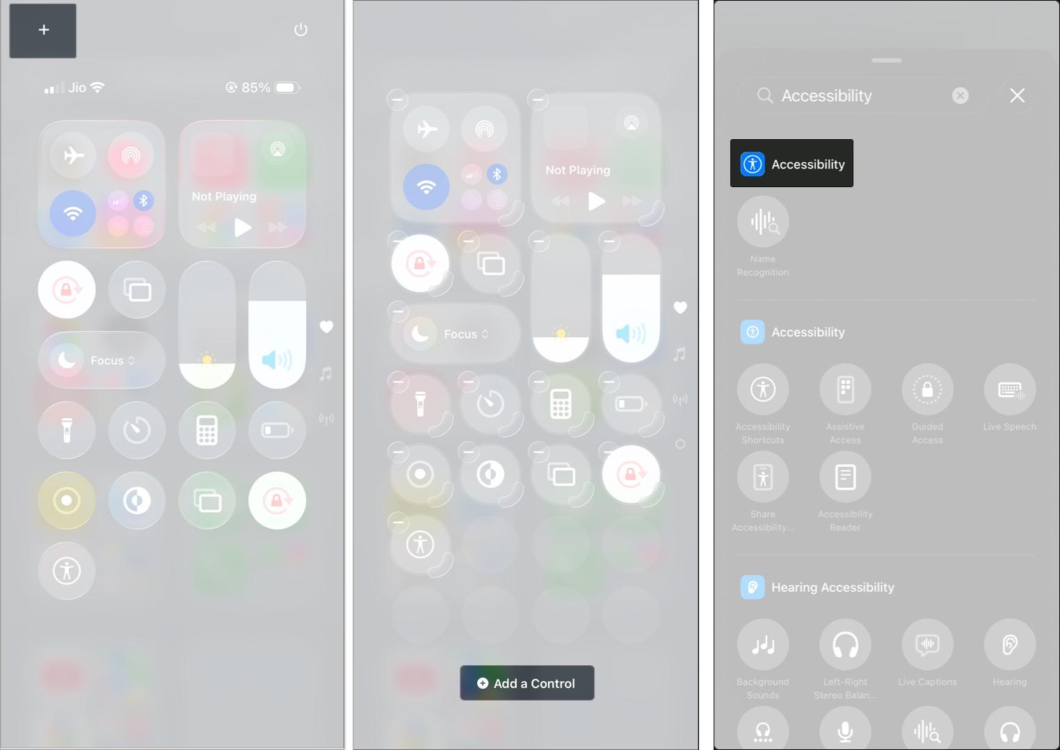 Access accessibility shortcuts from control center in iPhone or iPad