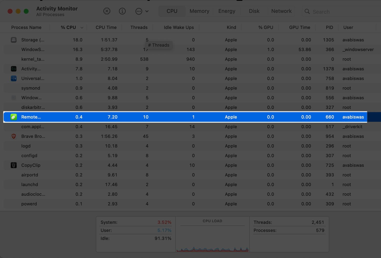 Access Activity monitor and check the CPU memory on Mac