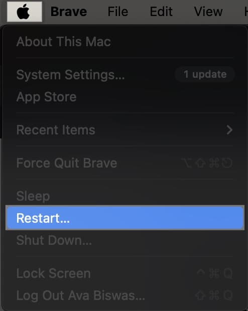 Access Apple menu and click restart on Mac
