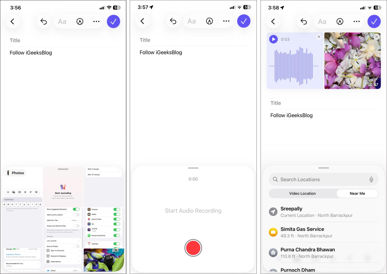 Add media recordings and location in journal