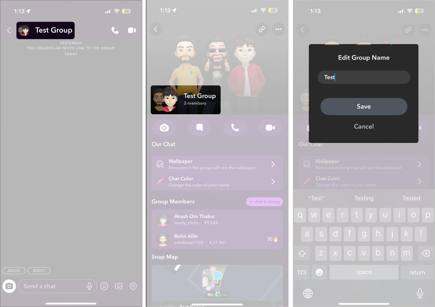 Change Snapchat group name
