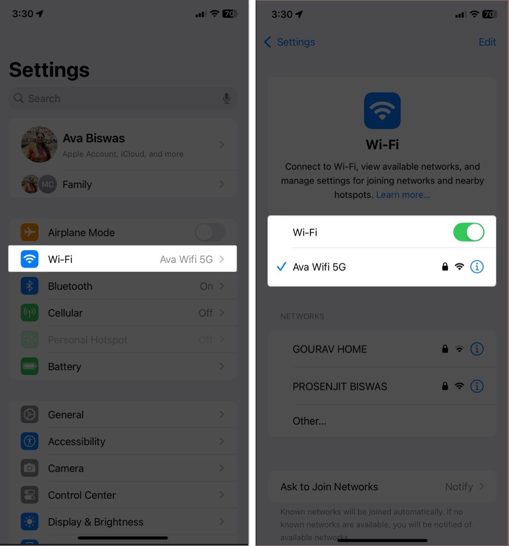 Check internet connection on iPhone