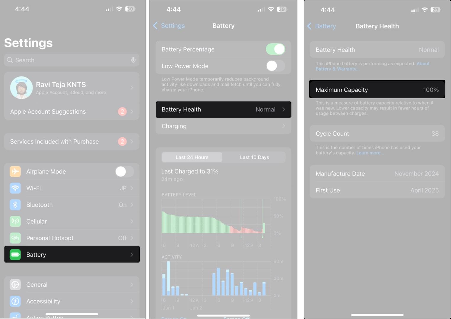 Check maximum capacity of battery on iPhone