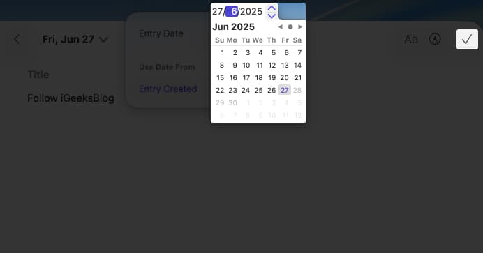 Choose a date from the calendar shown on the Mac