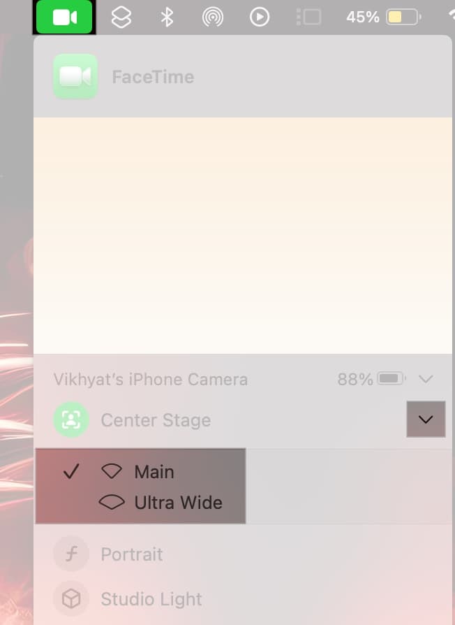 Choose Main or Ultra wide camera when using center stage with continuity feature