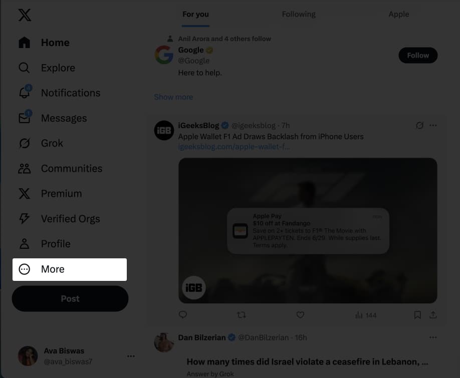 Click on the three dots in the left sidebar