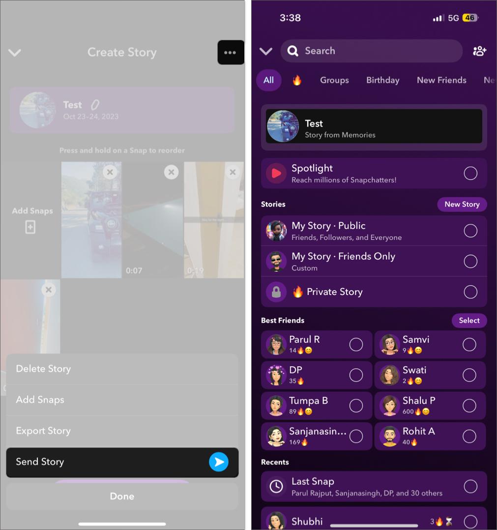 Compile multiple snaps on Snapchat and send it to your friends