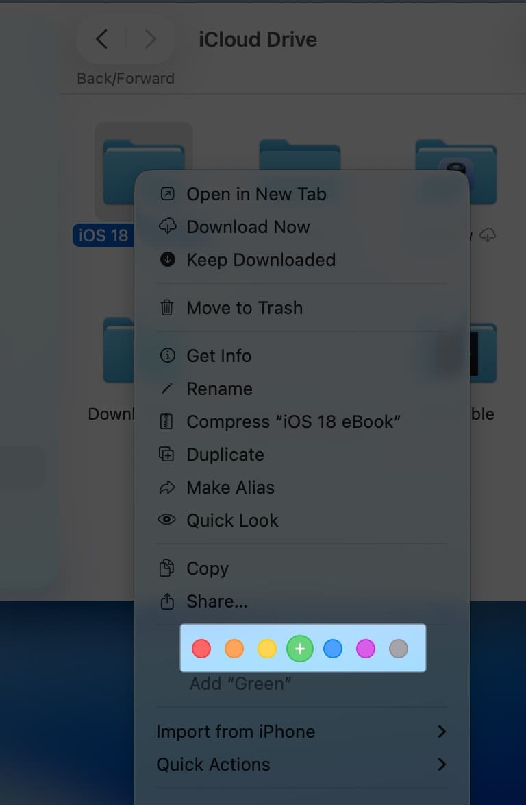 Control click on folder to find colored dots on macOS 26