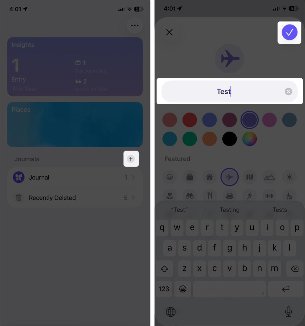 Create multiple journals on iPhone