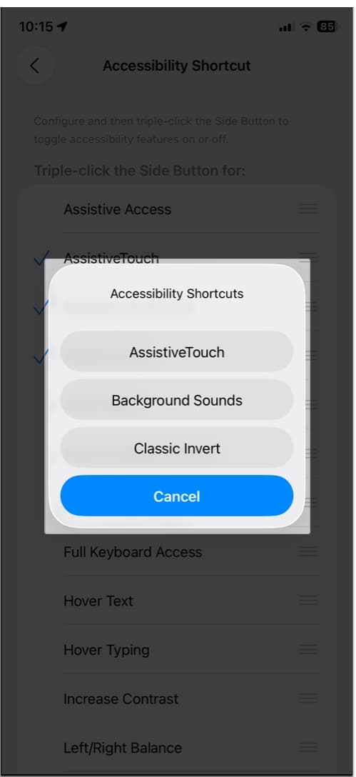 Customizing multiple accessibility shortcut on iPhone or iPad