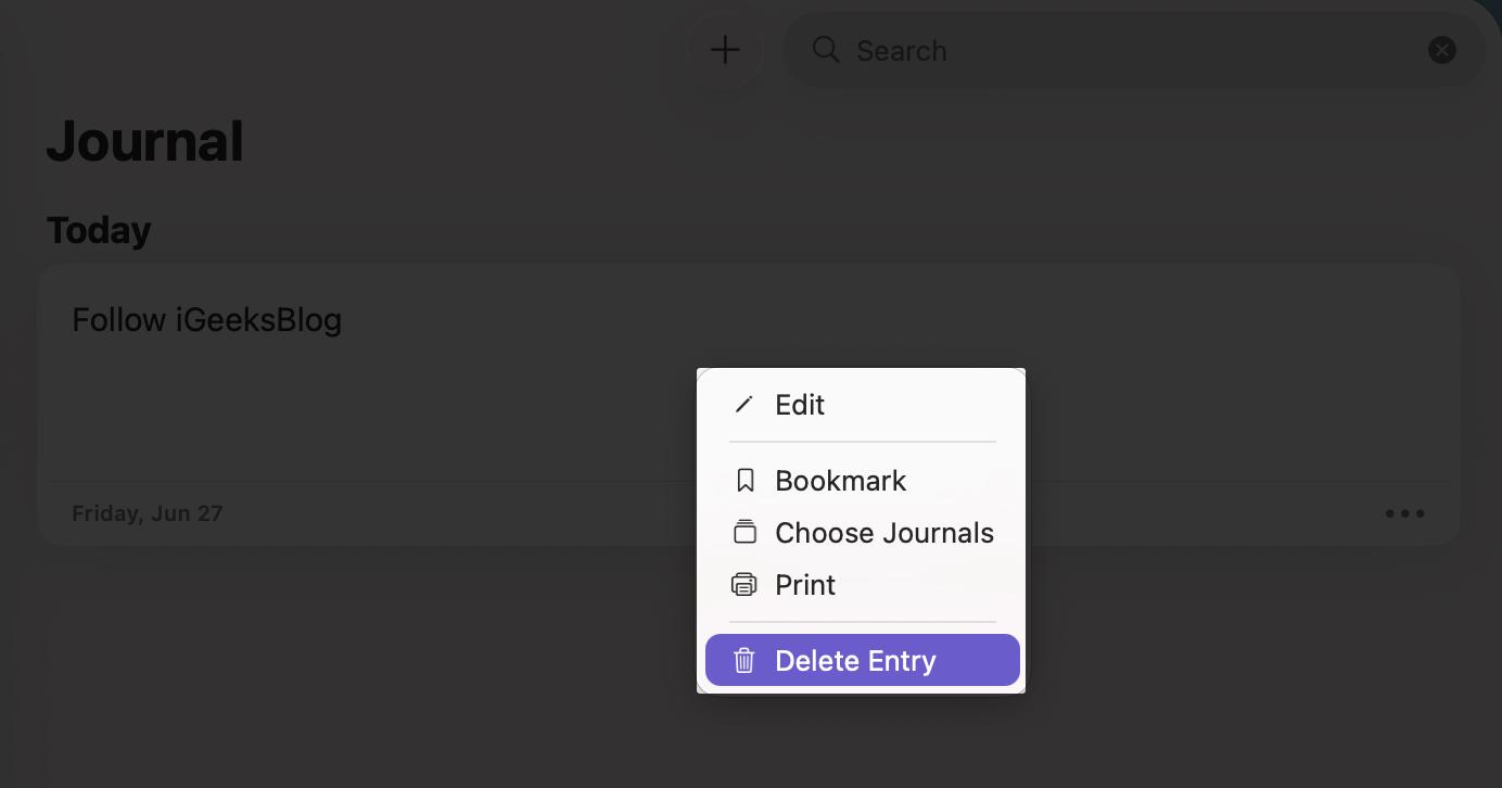 Delete journal entry on Mac