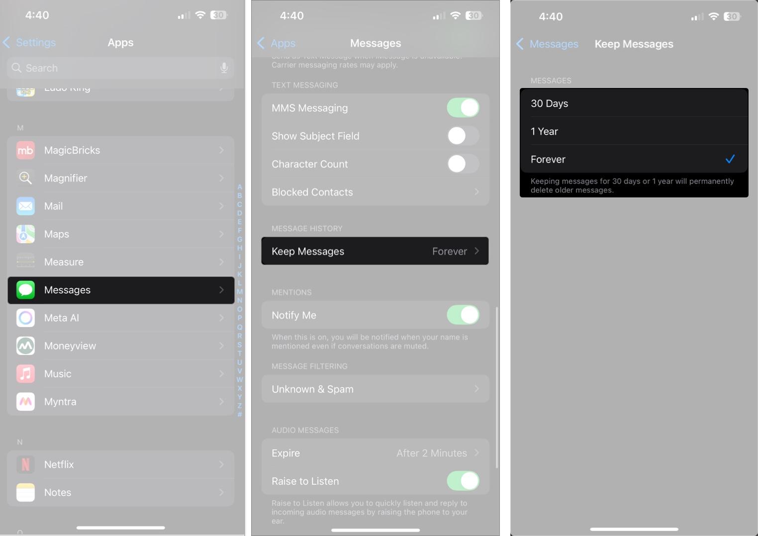 Delete old messages to free up storage on iPhone