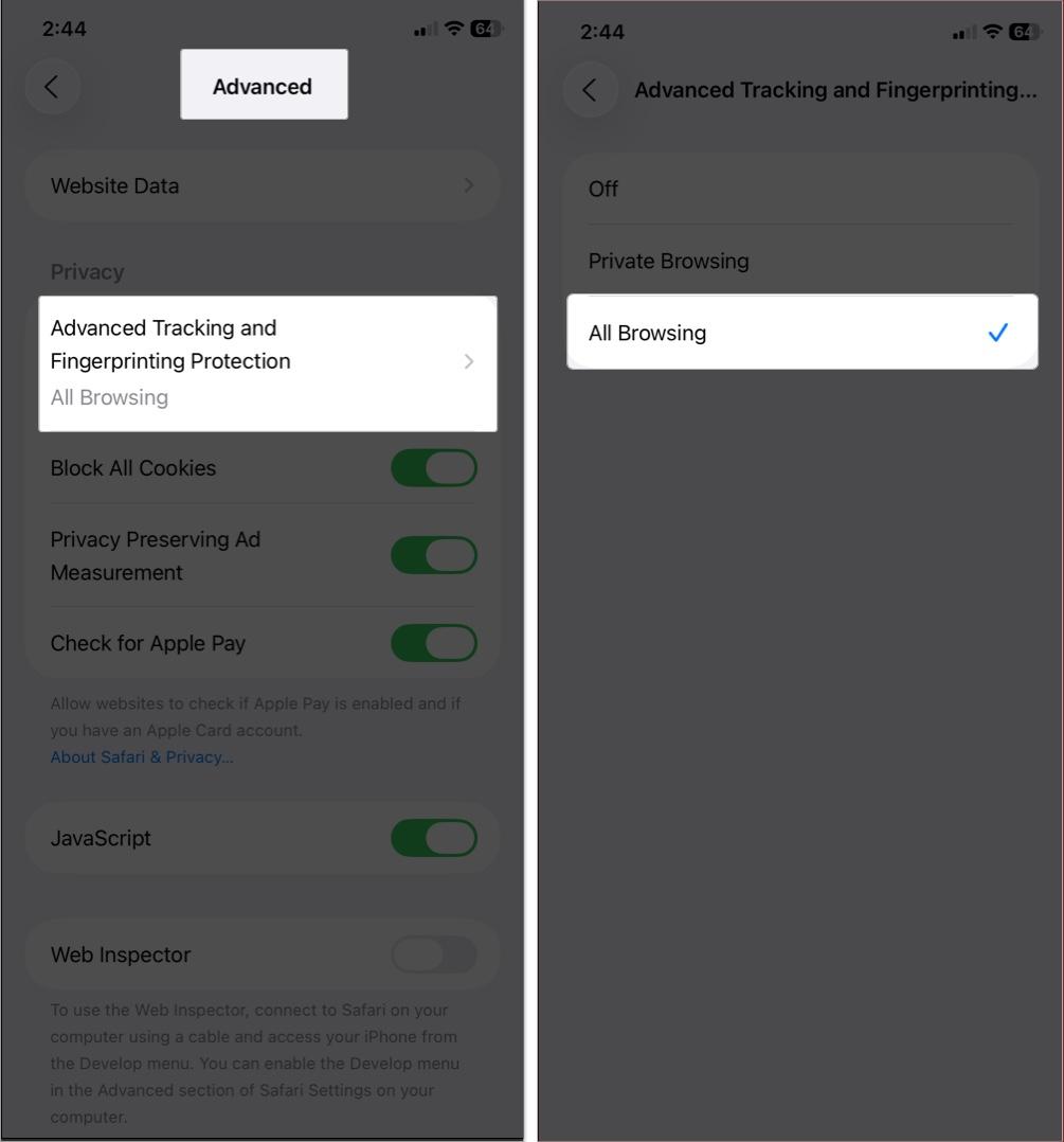 Enhanced fingerprint and tracking protection in safari on iOS 26