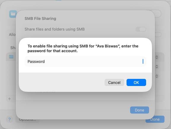Enter password and click done to save your choice