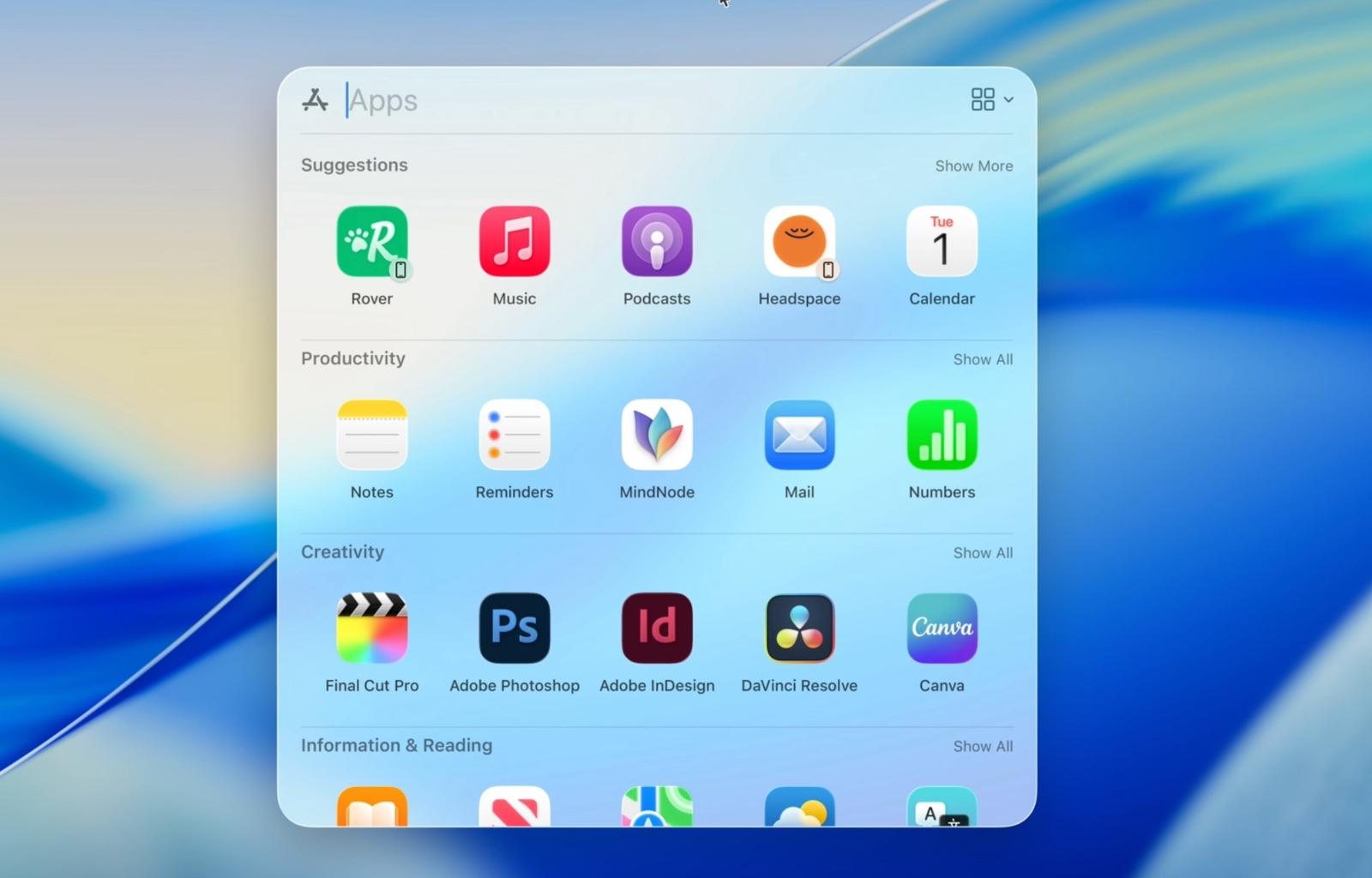 Find iPhone apps in spotlight on macOS 26