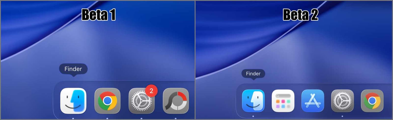 Finder app icon in macOS Tahoe Beta 1 and Beta 2