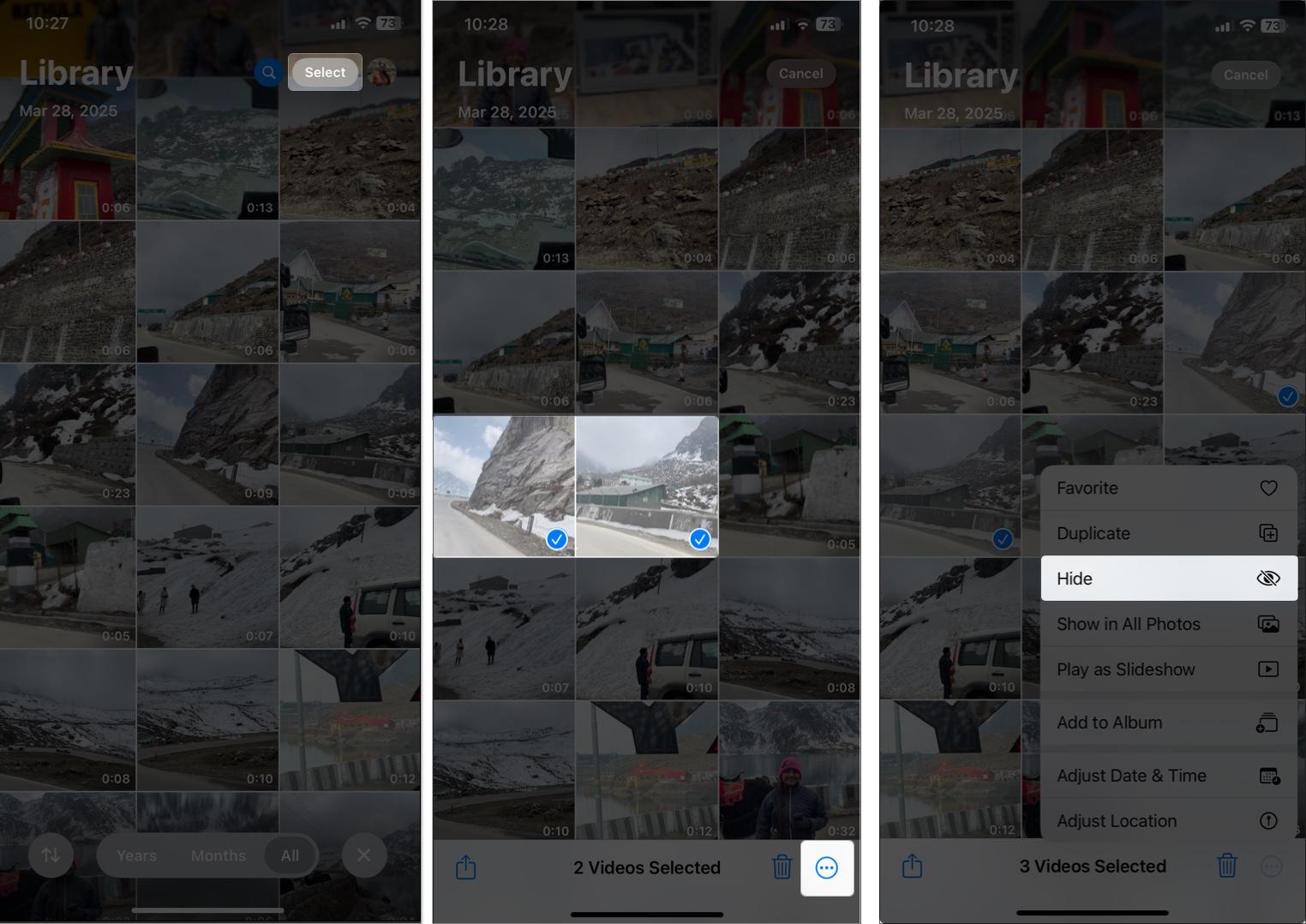 Hide multiple photos and videos in iPhone or iPad