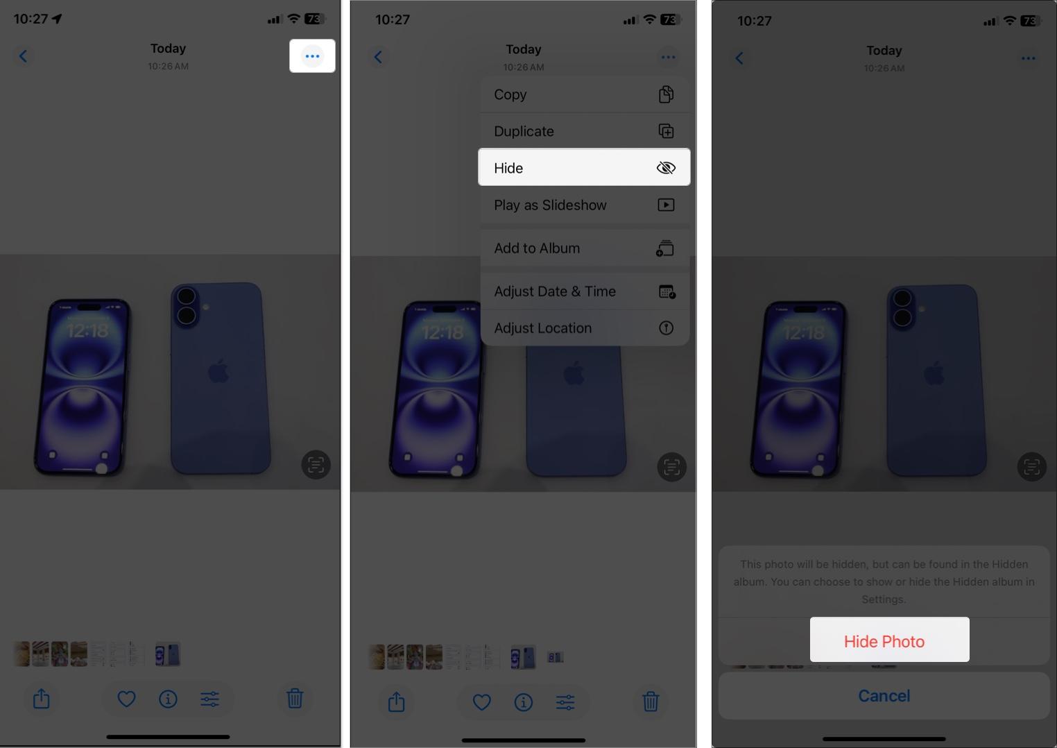 Hide single photo or video in iPhone or iPad