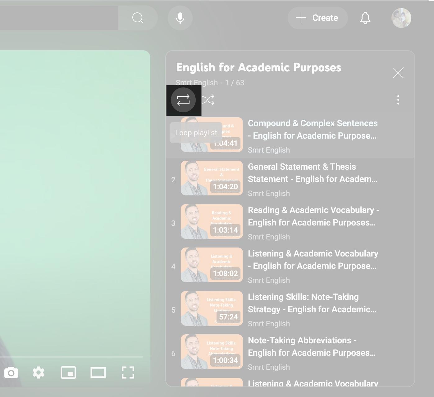 Loop the YouTube playlist on Desktop