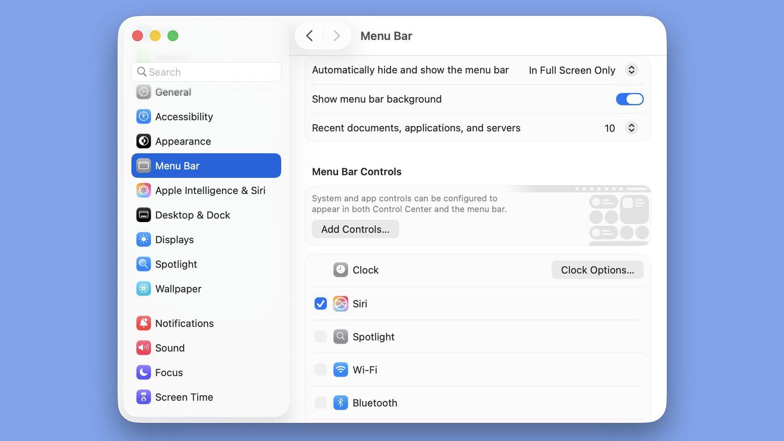 macOS Tahoe 26 Show Menu Bar Background.