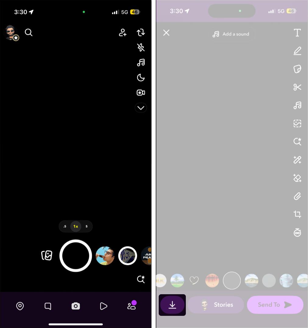Manually saving snaps to memories on Snapchat