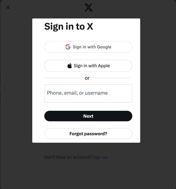 Open X app and sign in