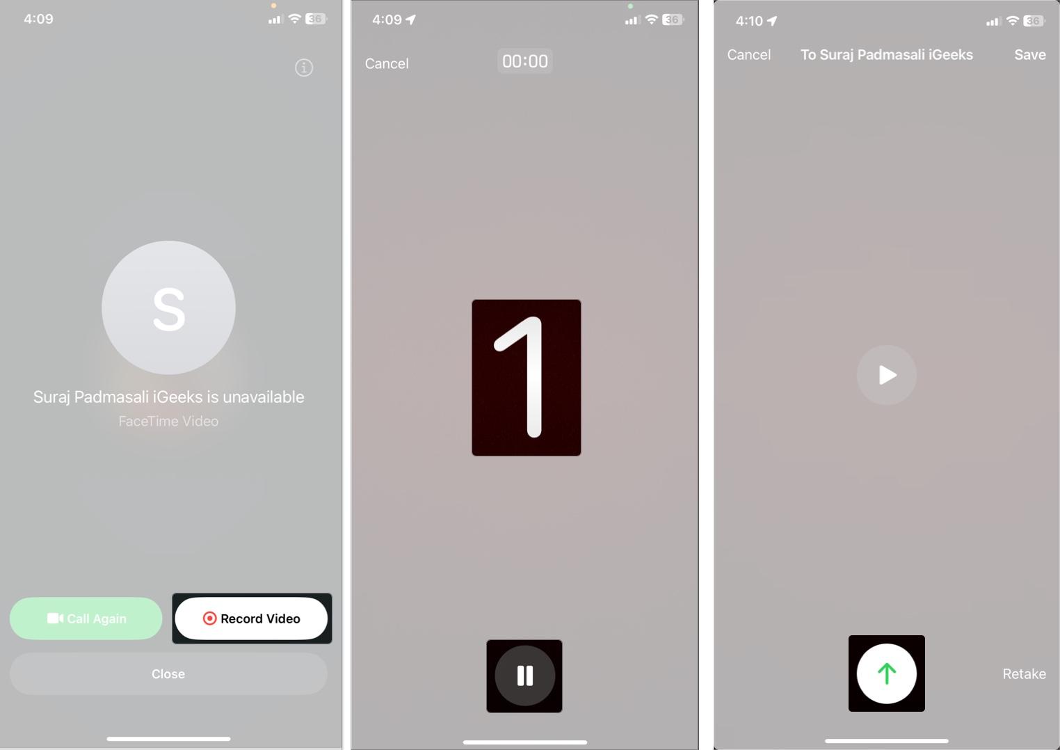 Record video message in FaceTime on iphone
