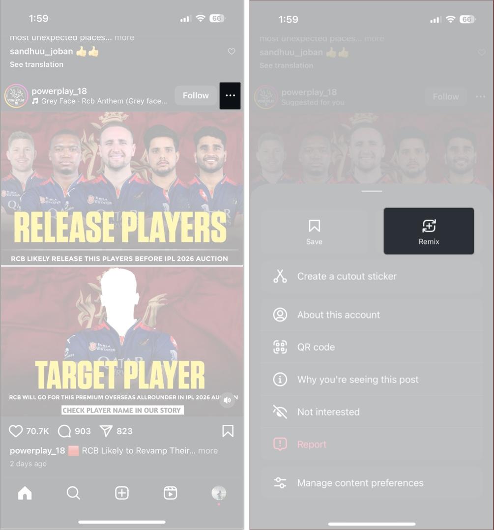 Remix a post on instagram
