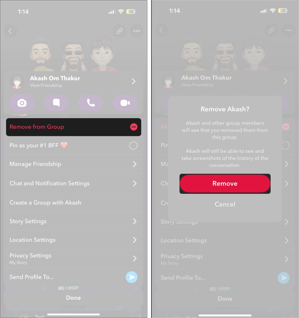 Remove member from Snapchat group