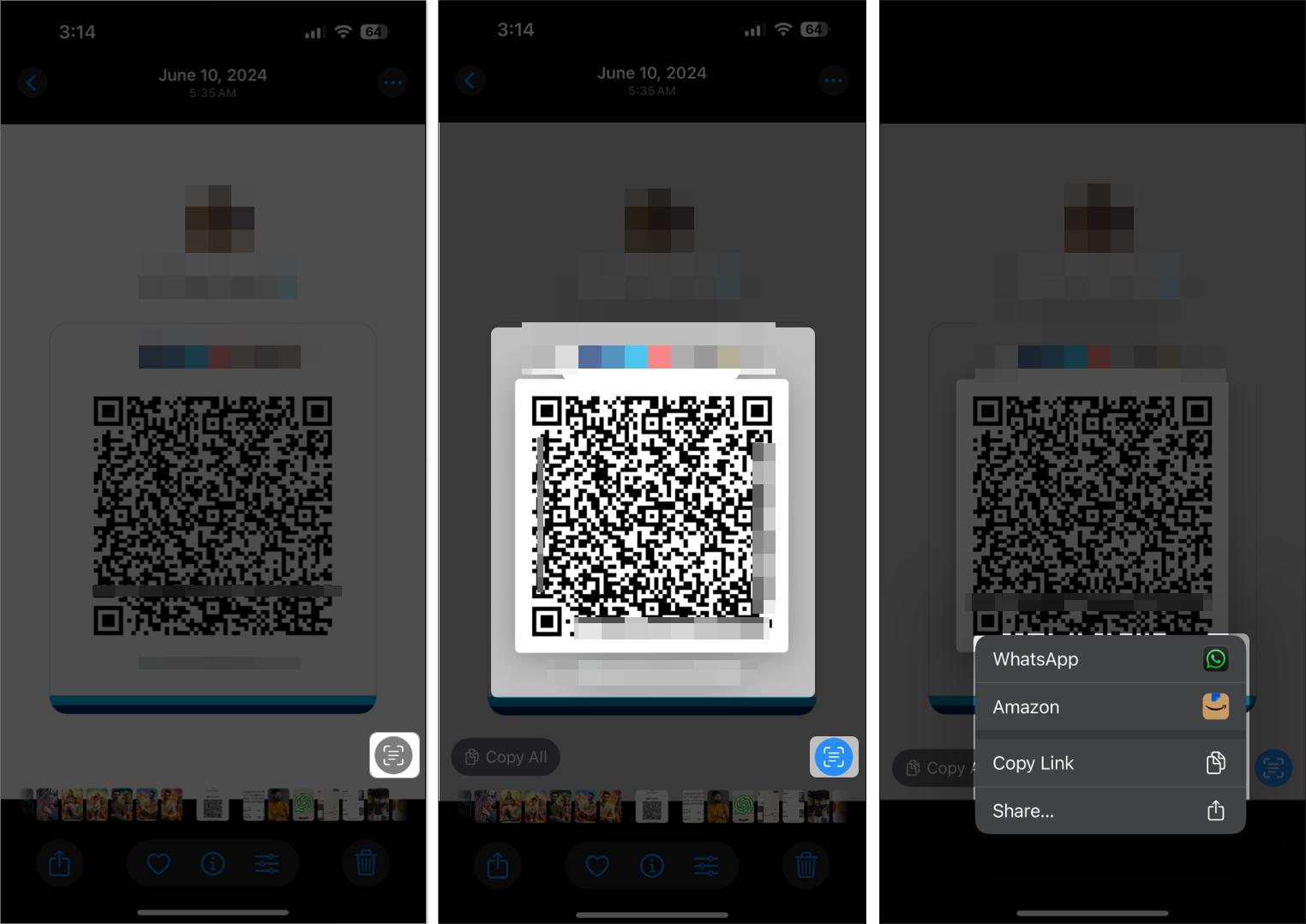 Scan QR code from the images using live text on iPhone