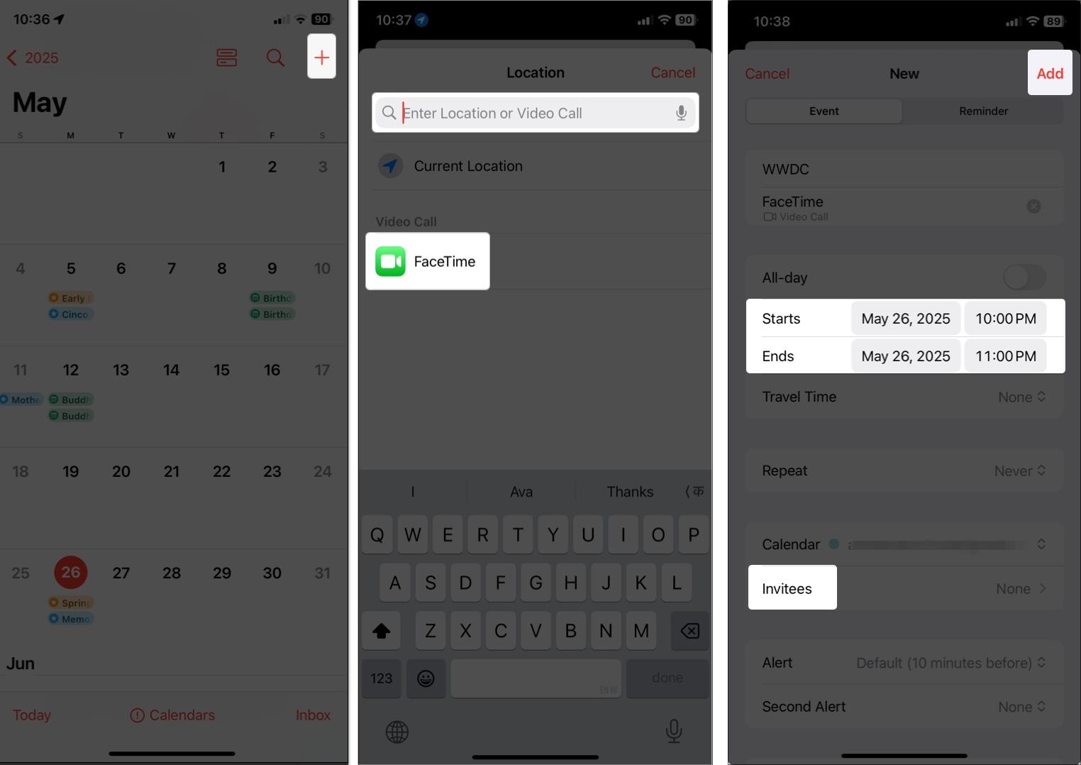 Schedule the FaceTime call on iPhone